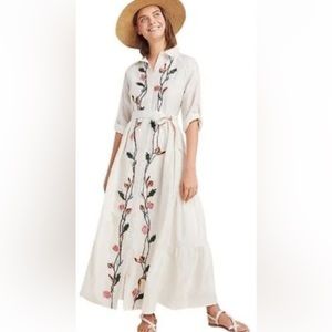 Anthropologie SAMANT CHAUHAN Embroidered Tiered Maxi Shirt Dress size 8.